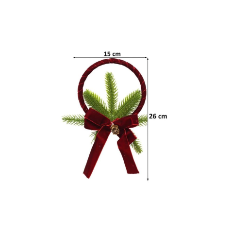 Yılbaşı Kapı Süsü Kadife Kurdeleli Dekoratif Kapı Çelengi 26 cm