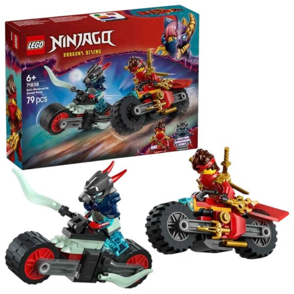 LEGO NINJAGO Kai’nin Motosiklet Hız Yarışı 71838 - 6 Yaş ve Üzeri Çocuklar için 2 Ninja Motosikleti ve 2 Mini Figür İçeren Yaratıcı Oyuncak Yapım Seti (79 Parça)