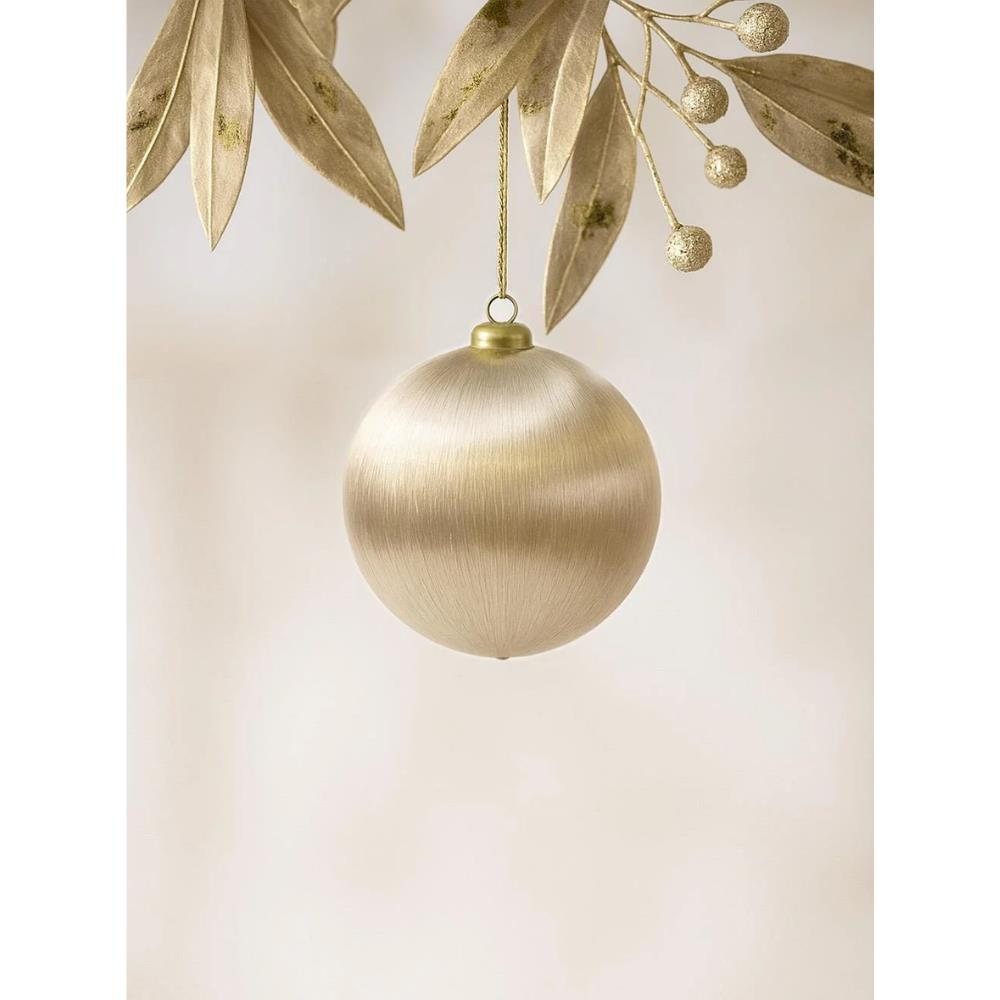 Yılbaşı Topu – İpek İplik Sarılı Çam Ağacı Süsü Şampanya Rengi 8 cm