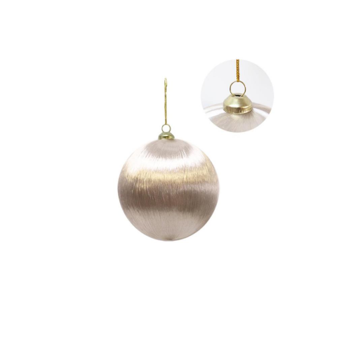 Yılbaşı Topu – İpek İplik Sarılı Çam Ağacı Süsü Şampanya Rengi 10 cm