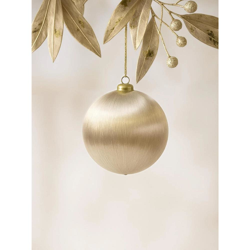 Yılbaşı Topu – İpek İplik Sarılı Çam Ağacı Süsü Şampanya Rengi 10 cm