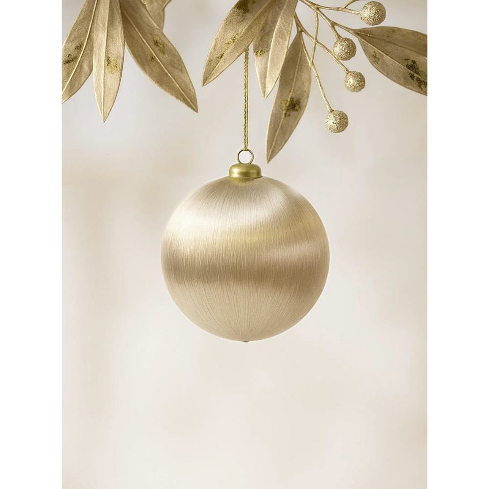 Yılbaşı Topu – İpek İplik Sarılı Çam Ağacı Süsü Şampanya Rengi 10 cm