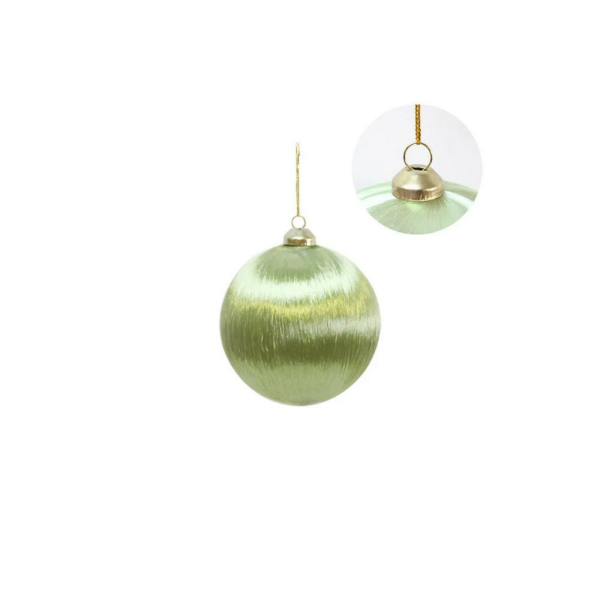 Yılbaşı Topu – İpek İplik Sarılı Çam Ağacı Süsü Yağ Yeşili 8 cm