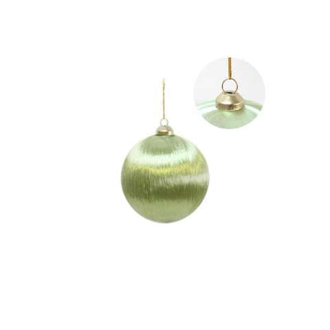 Yılbaşı Topu – İpek İplik Sarılı Çam Ağacı Süsü Yağ Yeşili 8 cm