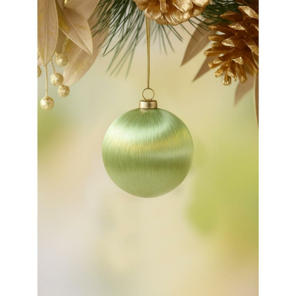 Yılbaşı Topu – İpek İplik Sarılı Çam Ağacı Süsü Yağ Yeşili 8 cm