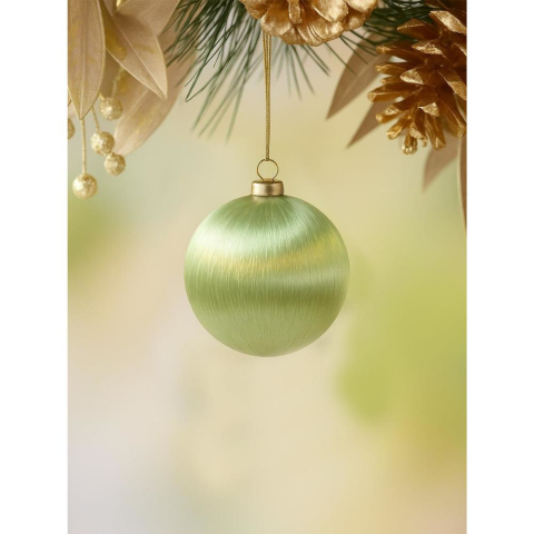 Yılbaşı Topu – İpek İplik Sarılı Çam Ağacı Süsü Yağ Yeşili 8 cm