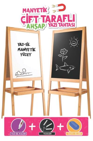 DIYTOY Ahşap Yazı Tahtası Manyetik Özellikli Çift Taraflı