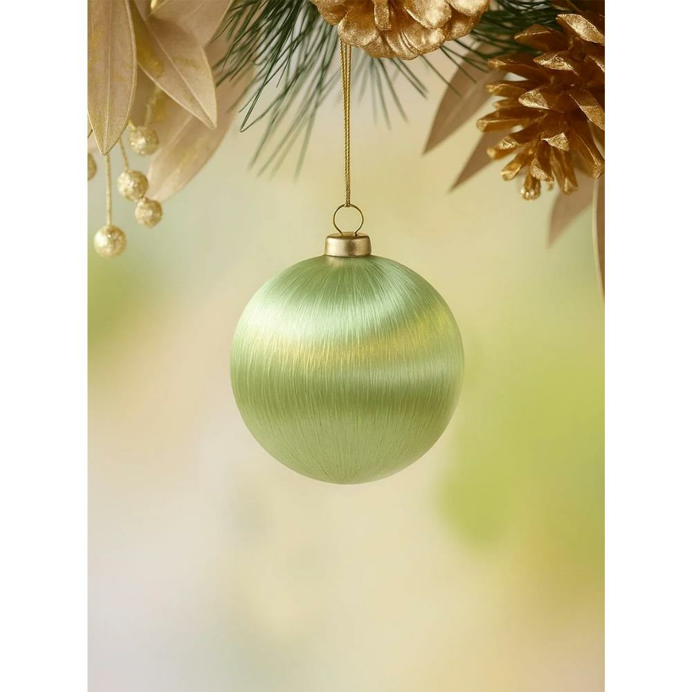 Yılbaşı Topu – İpek İplik Sarılı Çam Ağacı Süsü Yağ Yeşili 10 cm