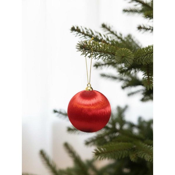 Yılbaşı Topu – İpek İplik Sarılı Çam Ağacı Süsü Kırmızı 8 cm