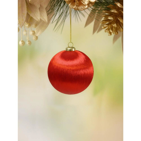 Yılbaşı Topu – İpek İplik Sarılı Çam Ağacı Süsü Kırmızı 8 cm