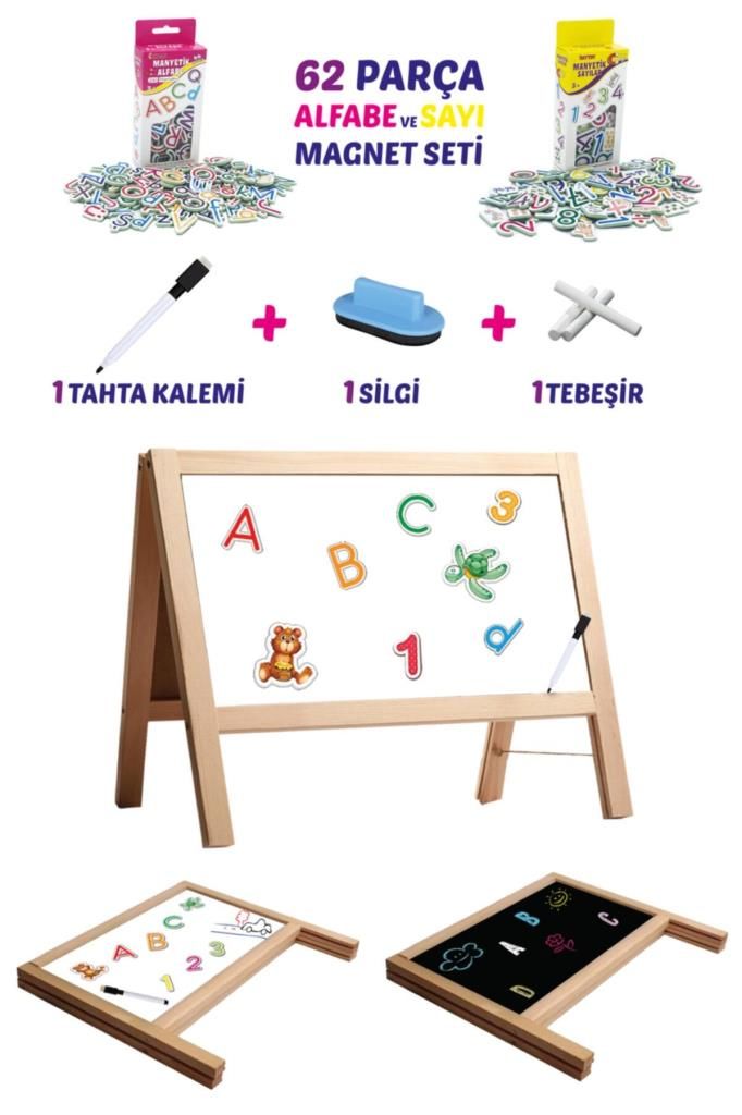 Masa Üstü Manyetik Çift Taraflı Ahşap Yazı Tahtası