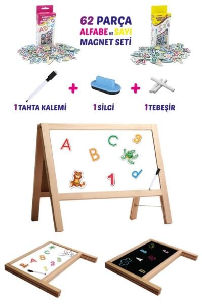 Masa Üstü Manyetik Çift Taraflı Ahşap Yazı Tahtası