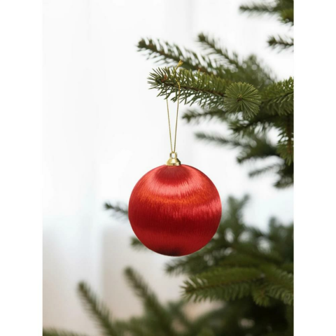 Yılbaşı Topu – İpek İplik Sarılı Çam Ağacı Süsü Kırmızı 10 cm