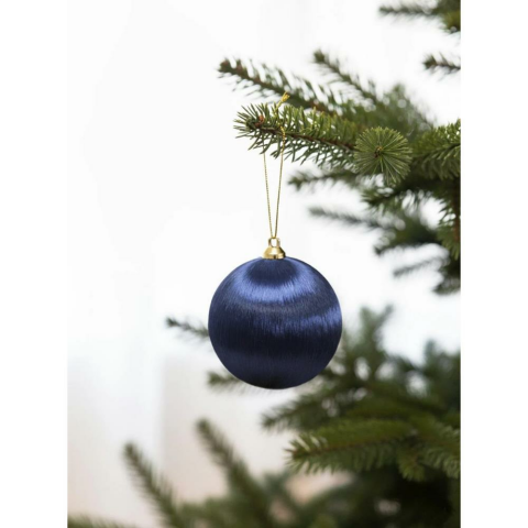 Yılbaşı Topu – İpek İplik Sarılı Çam Ağacı Süsü Lacivert 8 cm