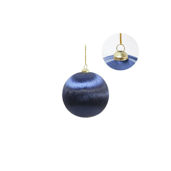 Yılbaşı Topu – İpek İplik Sarılı Çam Ağacı Süsü Lacivert 8 cm