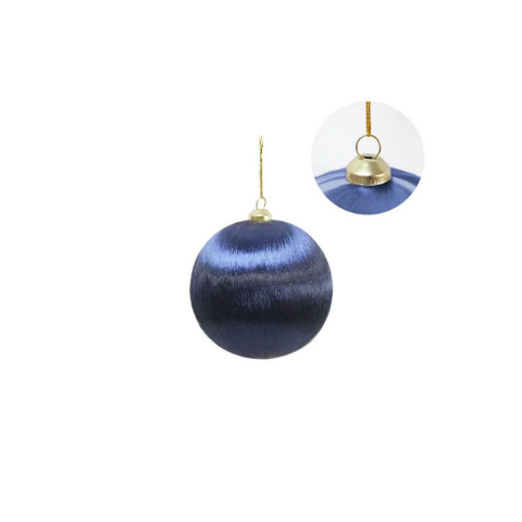 Yılbaşı Topu – İpek İplik Sarılı Çam Ağacı Süsü Lacivert 8 cm
