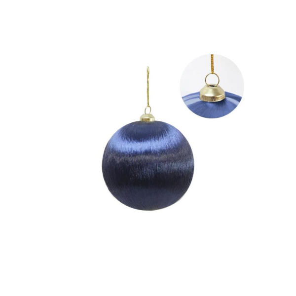 Yılbaşı Topu – İpek İplik Sarılı Çam Ağacı Süsü Lacivert 10 cm
