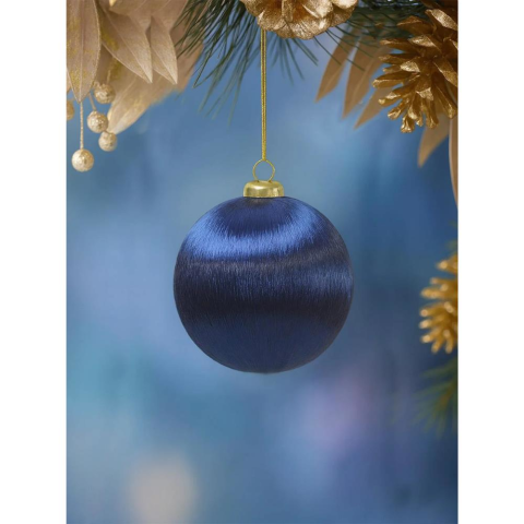 Yılbaşı Topu – İpek İplik Sarılı Çam Ağacı Süsü Lacivert 10 cm