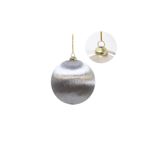 Yılbaşı Topu – İpek İplik Sarılı Çam Ağacı Süsü Gümüş 10 cm