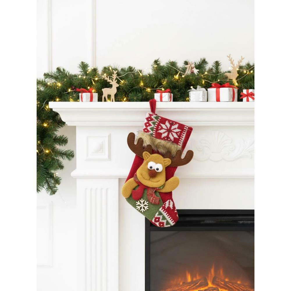 Yılbaşı Çorabı Geyik Figürlü Desenli Şömine Dekoru Hediyelik Çorap 22 cm