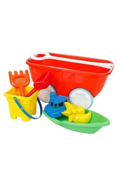 VAGON PLAJ SETİ 6 PARÇA DENİZ HAVUZ SU OYUNCAĞI GEMİ KOVA TURKUAZ SEA TOYS