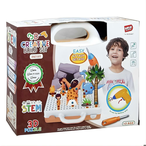 Eğitici Pilli Çalışan 3D Matkap Seti Sök Tak Dinozorlar