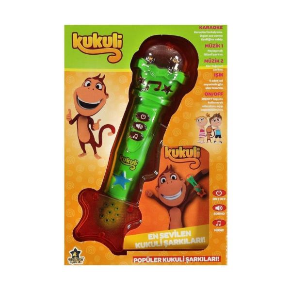 Kukuli Lisanslı Müzikli Işıklı Karaoke Oyuncak Mikrofon