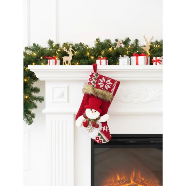 Yılbaşı Çorabı Kardan Adam Figürlü Desenli Şömine Dekoru Hediyelik Çorap 22 cm