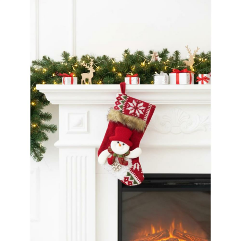 Yılbaşı Çorabı Kardan Adam Figürlü Desenli Şömine Dekoru Hediyelik Çorap 22 cm