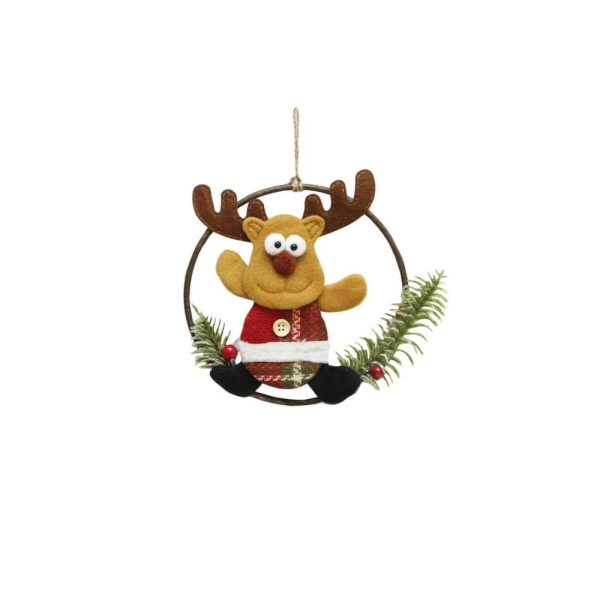 Yılbaşı Kapı Süsü Keçe Geyik Figürlü Asılabilir Dekoratif Süs 16 cm