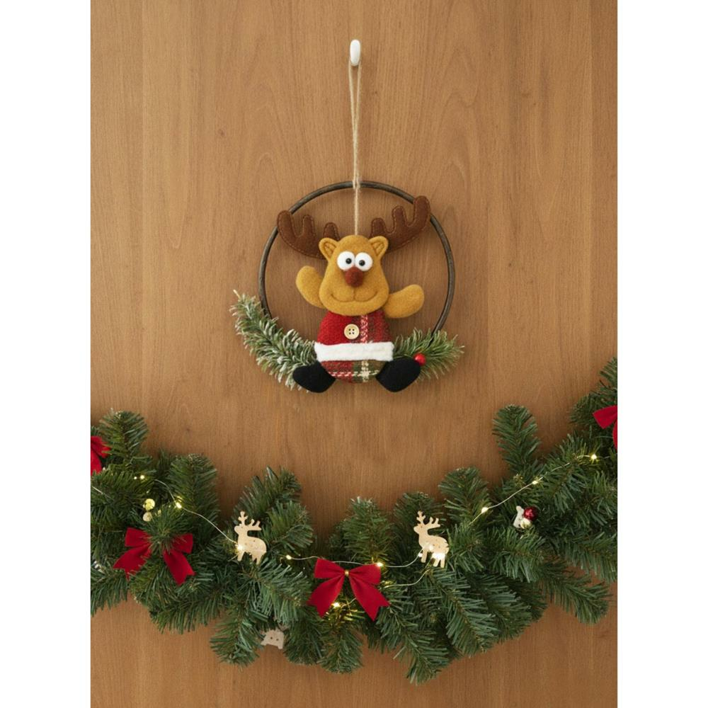 Yılbaşı Kapı Süsü Keçe Geyik Figürlü Asılabilir Dekoratif Süs 16 cm