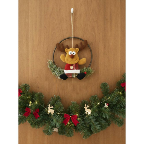 Yılbaşı Kapı Süsü Keçe Geyik Figürlü Asılabilir Dekoratif Süs 16 cm