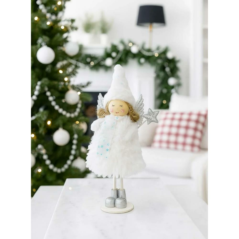 Yılbaşı Dekoru Gümüş Kanatlı Melek Dekoratif Biblo Süsü Beyaz 20 cm