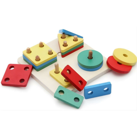 Hamaha Wooden Toys 4 Lü Kare Geometrik Yerli Boyalı HMH-048