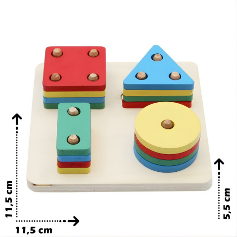 Hamaha Wooden Toys 4 Lü Kare Geometrik Yerli Boyalı HMH-048