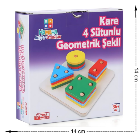 Hamaha Wooden Toys 4 Lü Kare Geometrik Yerli Boyalı HMH-048
