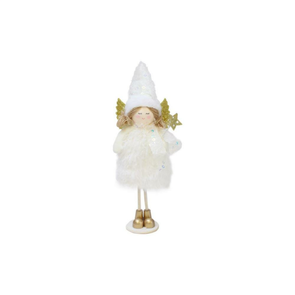 Yılbaşı Dekoru Altın Kanatlı Melek Dekoratif Biblo Süsü Beyaz 20 cm