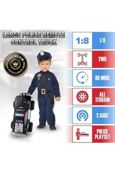 1:8 Şarj Edilebilen Uzaktan Kumandalı Işıklı Polis Hız Arabası