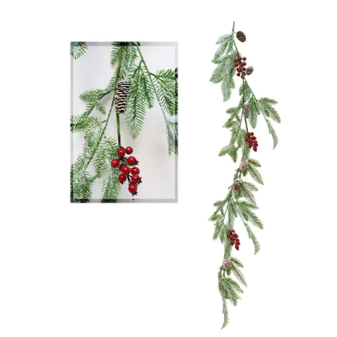 Yılbaşı Dekor Süsleri Kokina Berry Çam Kozalaklı Garland 150 cm