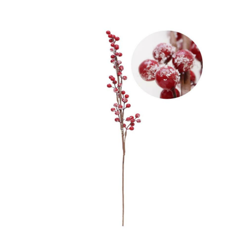 Yılbaşı Dekoru Kar Efektli Kokina Berry Yapay Dal Kırmızı 70 cm
