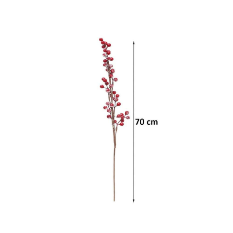 Yılbaşı Dekoru Kar Efektli Kokina Berry Yapay Dal Kırmızı 70 cm
