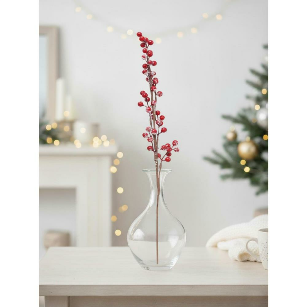 Yılbaşı Dekoru Kar Efektli Kokina Berry Yapay Dal Kırmızı 70 cm