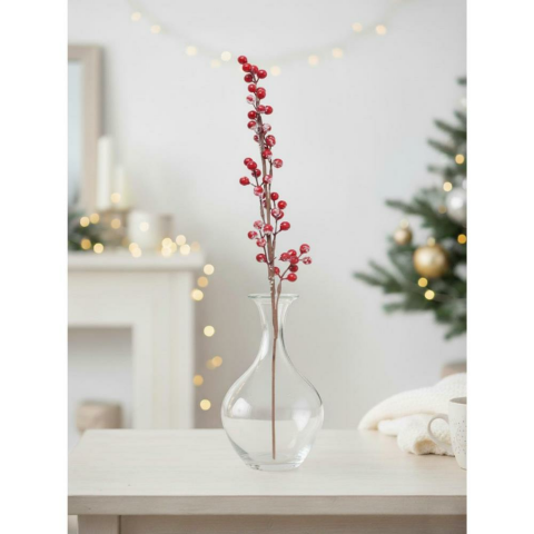 Yılbaşı Dekoru Kar Efektli Kokina Berry Yapay Dal Kırmızı 70 cm