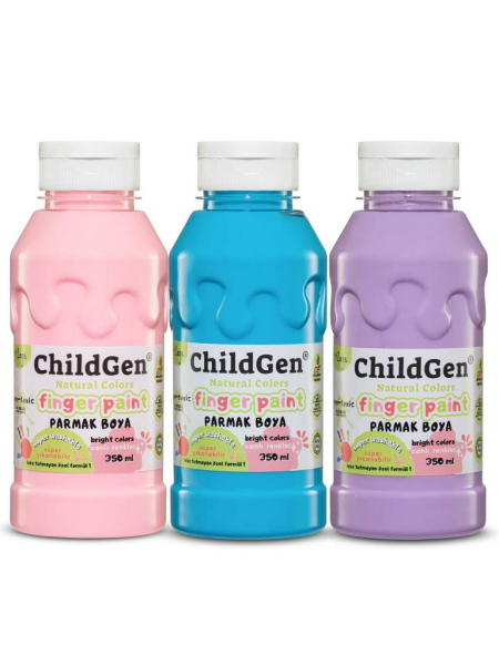 Süper Yıkanabilir 3'lü Parmak Boya Pastel Set (3X350ML) (PEMBE-MAVİ-MOR)