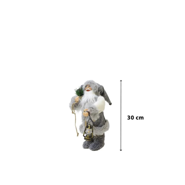 Yılbaşı Dekoru Gri Kürklü Noel Baba Figürlü Süsleme Aksesuarı 30 Cm