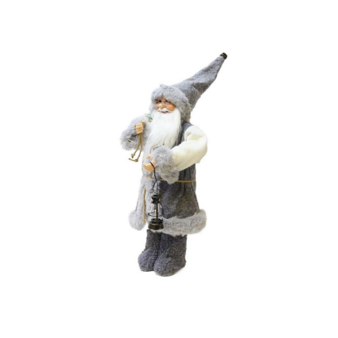 Yılbaşı Dekoru Gri Kürklü Noel Baba Figürlü Süsleme Aksesuarı 45 Cm