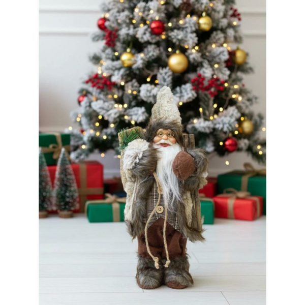 Yılbaşı Dekoru Çuvallı Rustik Noel Baba Figürlü Süsleme Aksesuarı Kahverengi 30 cm