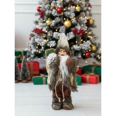 Yılbaşı Dekoru Çuvallı Rustik Noel Baba Figürlü Süsleme Aksesuarı Kahverengi 30 cm