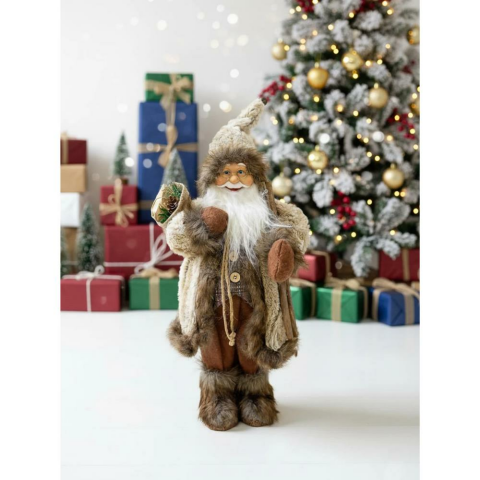 Noel Baba Kahverengi Elbiseli 45Cm