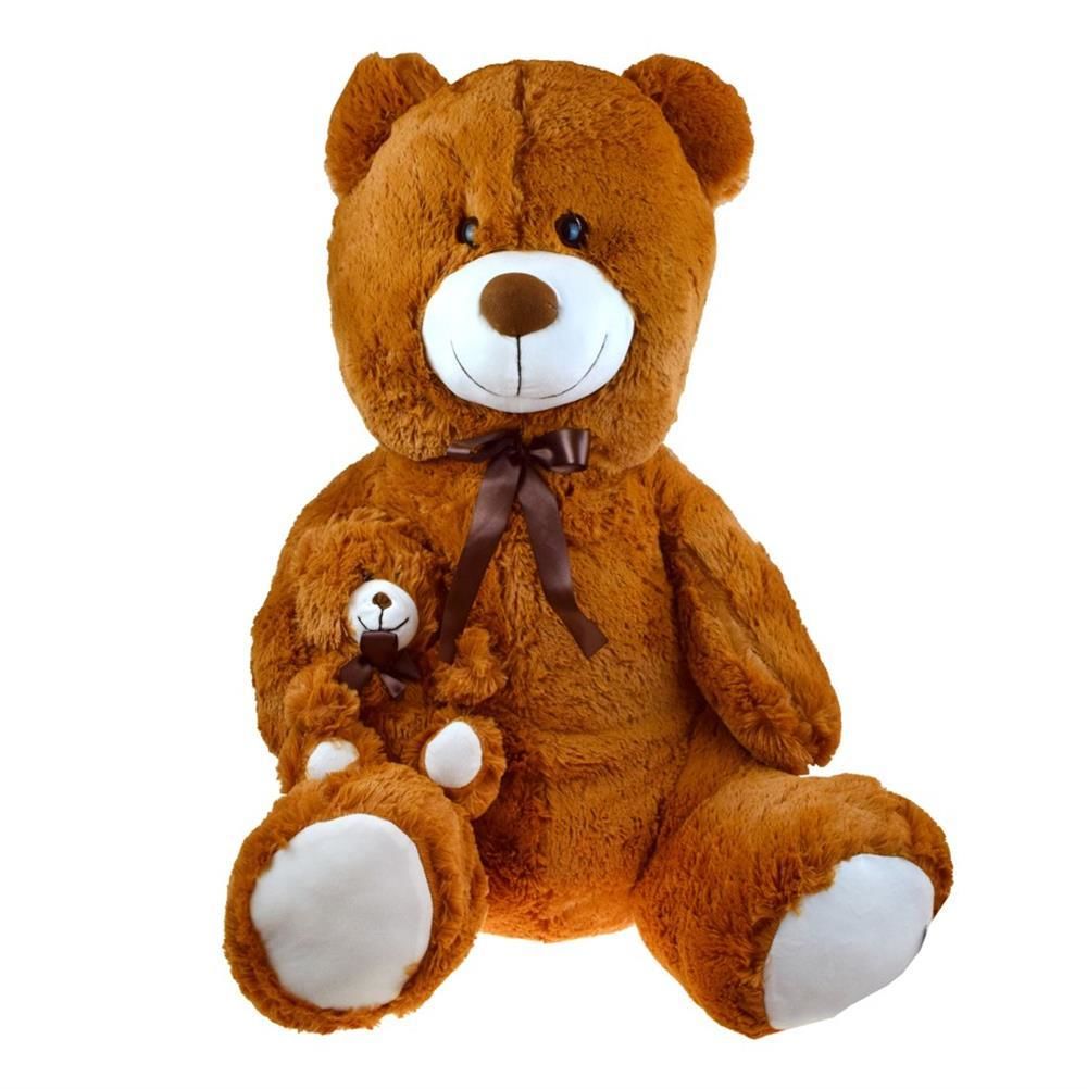 Peluş 90 cm Yavrulu Ayı Oyuncak PL50101